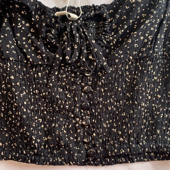 NWT Sim & Sam | Smocked Black Tan Front Tie Button Closure Tank L - Picture 3 of 8